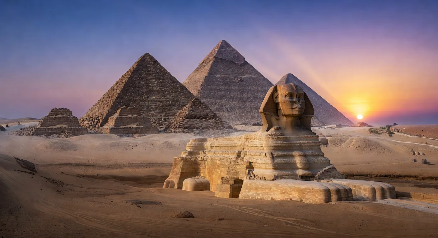Giza pyramids at dawn
